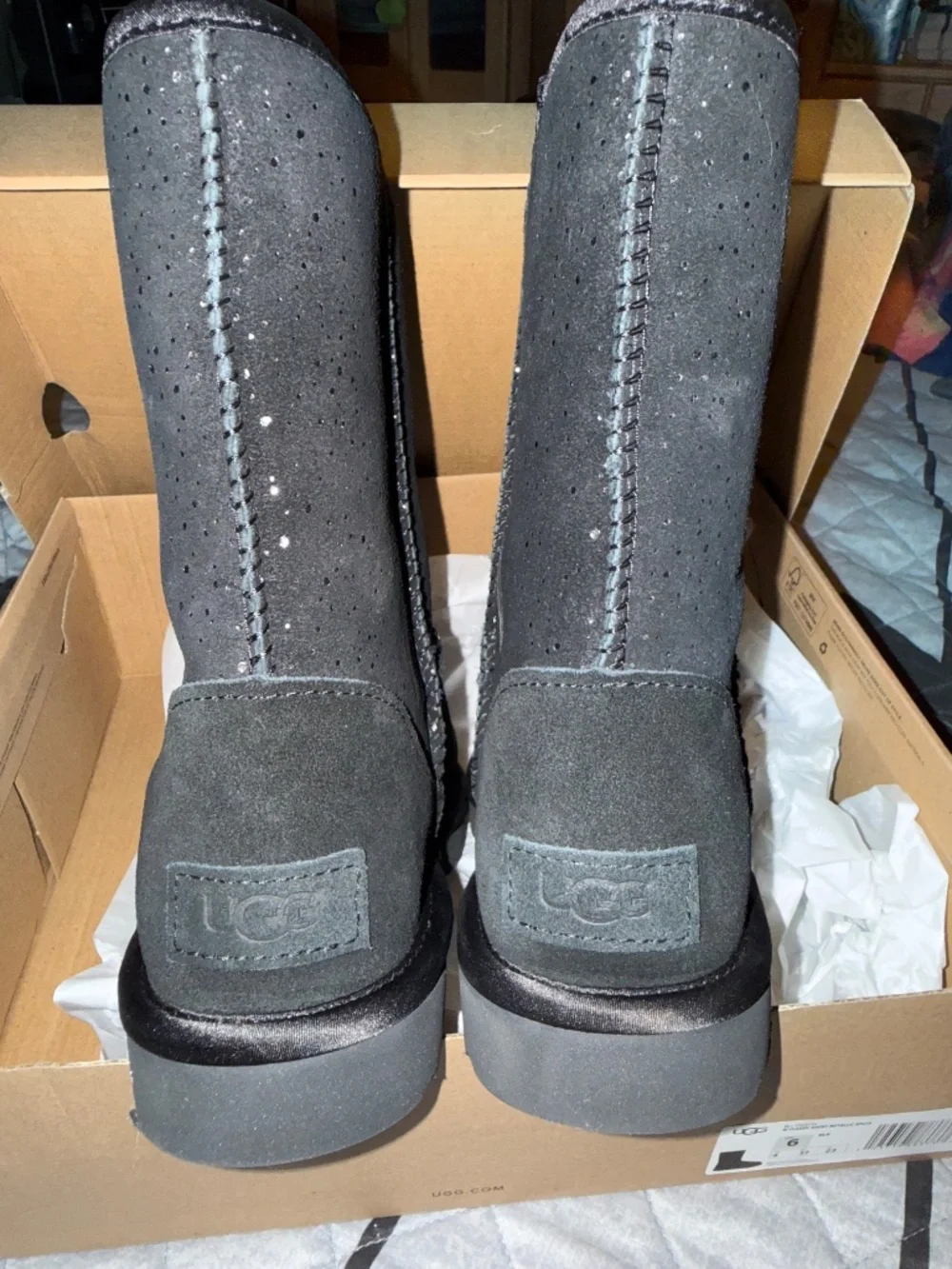 Short Black Ugg Boots with metallic spots
